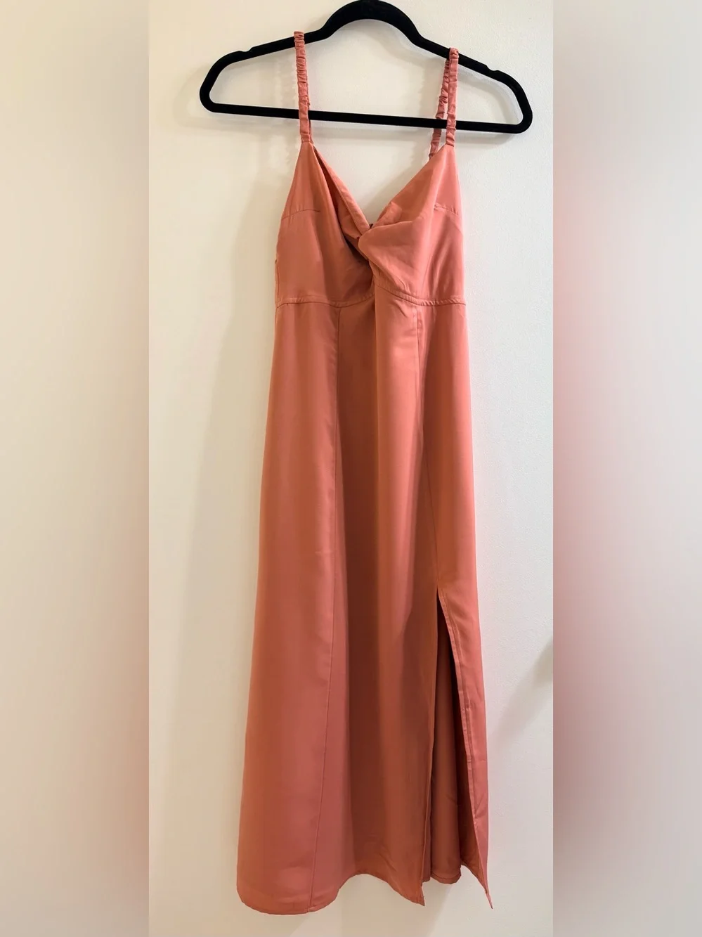 Abercrombie & Fitch Twist-Front Smocked Midi Dress Coral Thigh Slit- Size XS